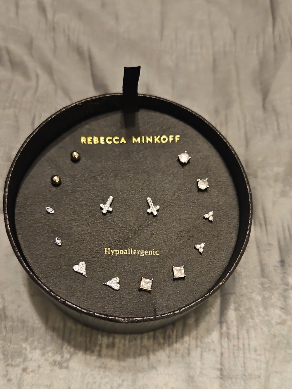 Rebecca Minkoff 8 Pair Hypoallergenic Stud Earring Set Silver Crystal